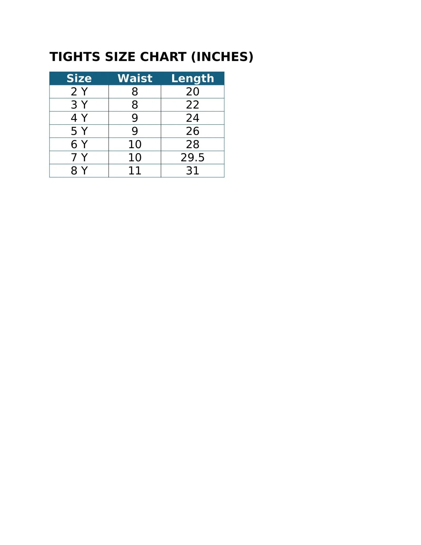 TIGHTS size chart