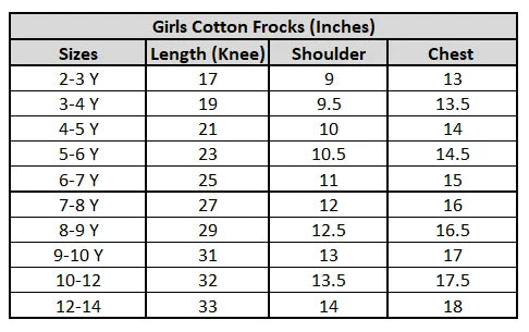 Frock size chart