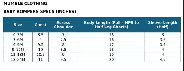 ROMPER sizechart