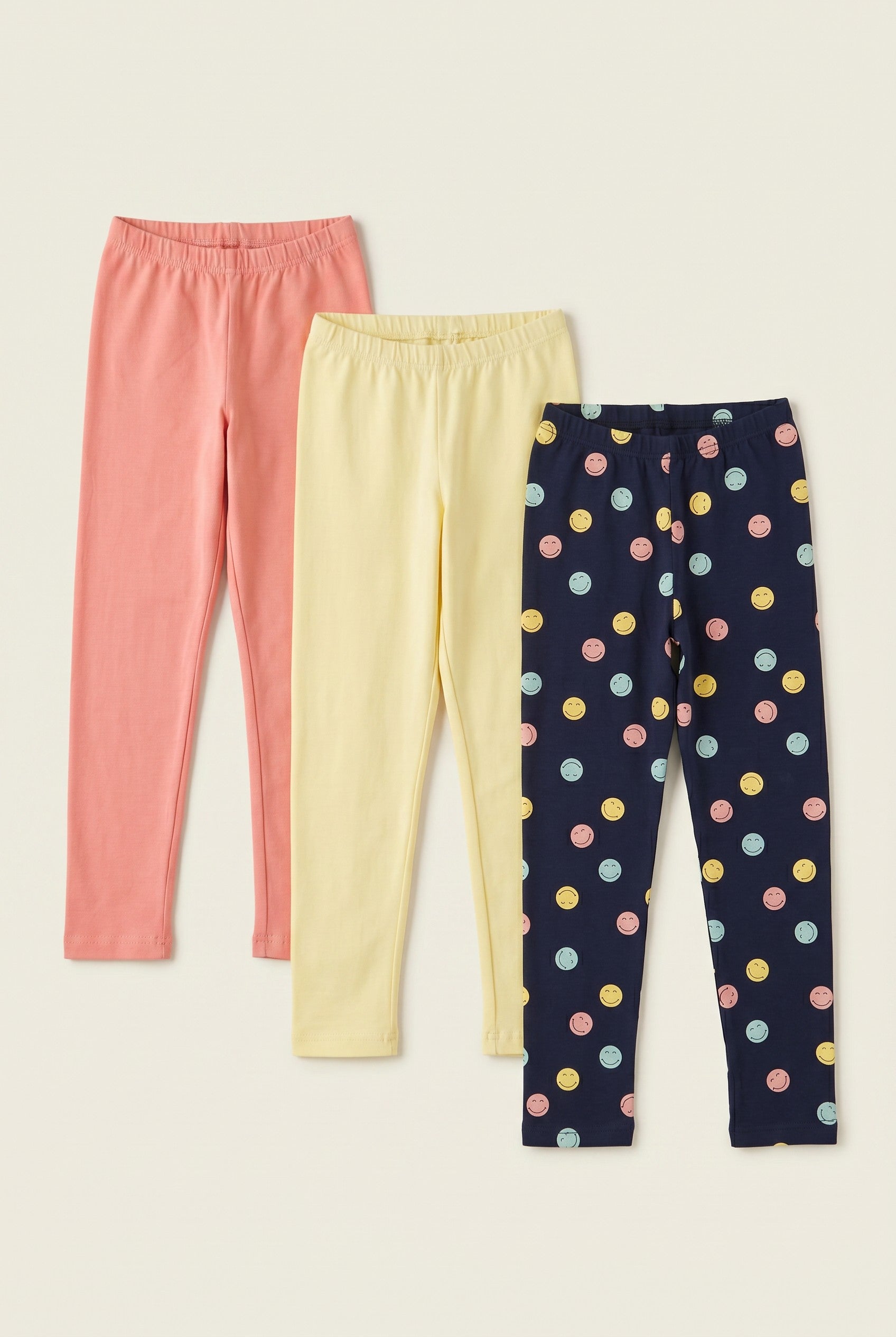 Smiley printed and plain Tights (Pack of 3)